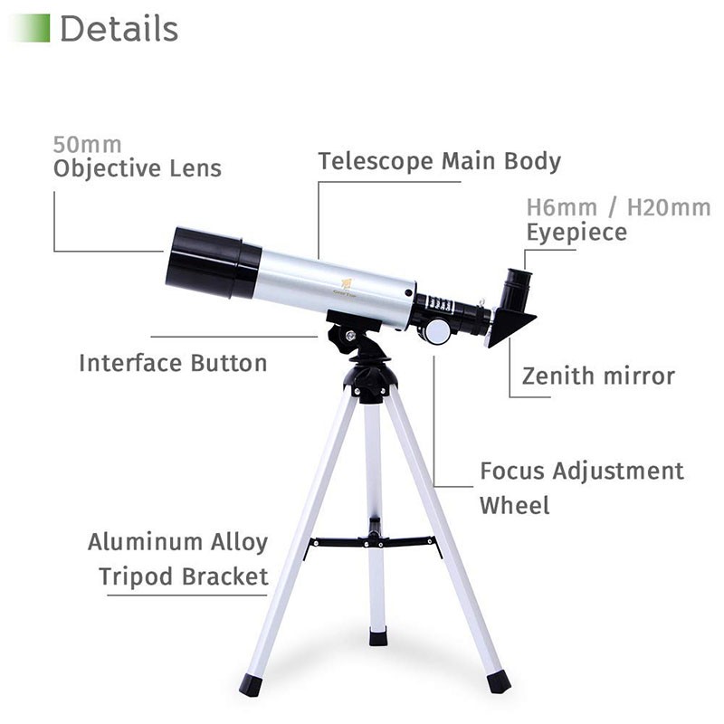 90X Portable Astronomical Refractor Tabletop Telescope