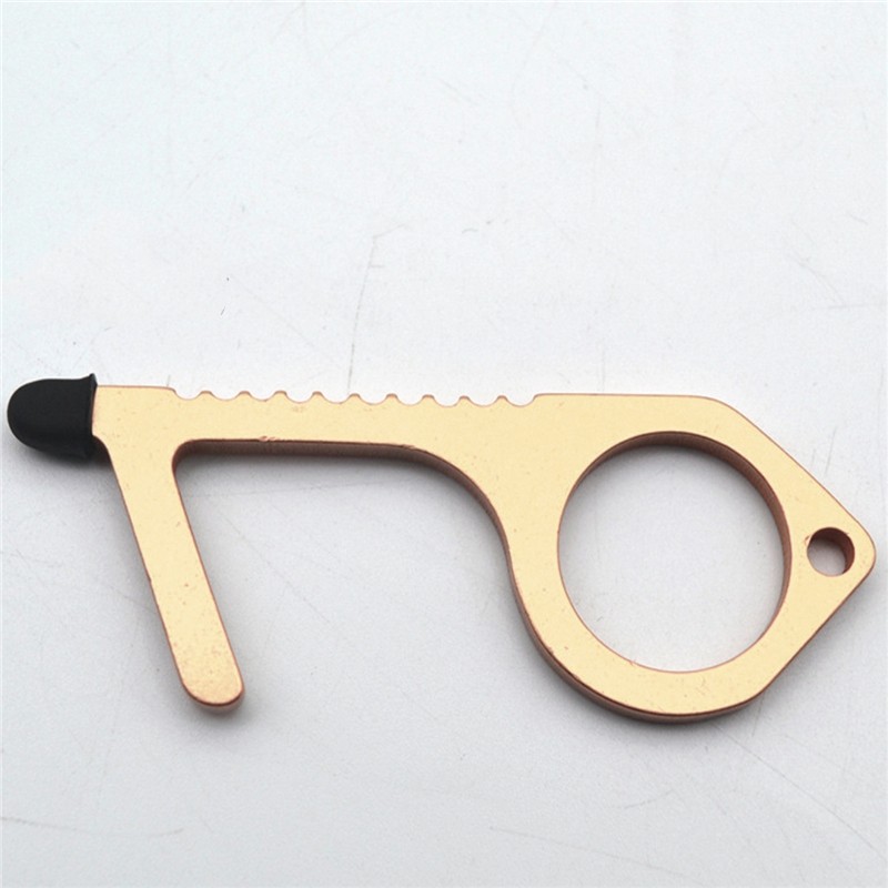 Brass Non-Contact Door Opener With Rubber Stylus Contactless Elevator Button Key Tool
