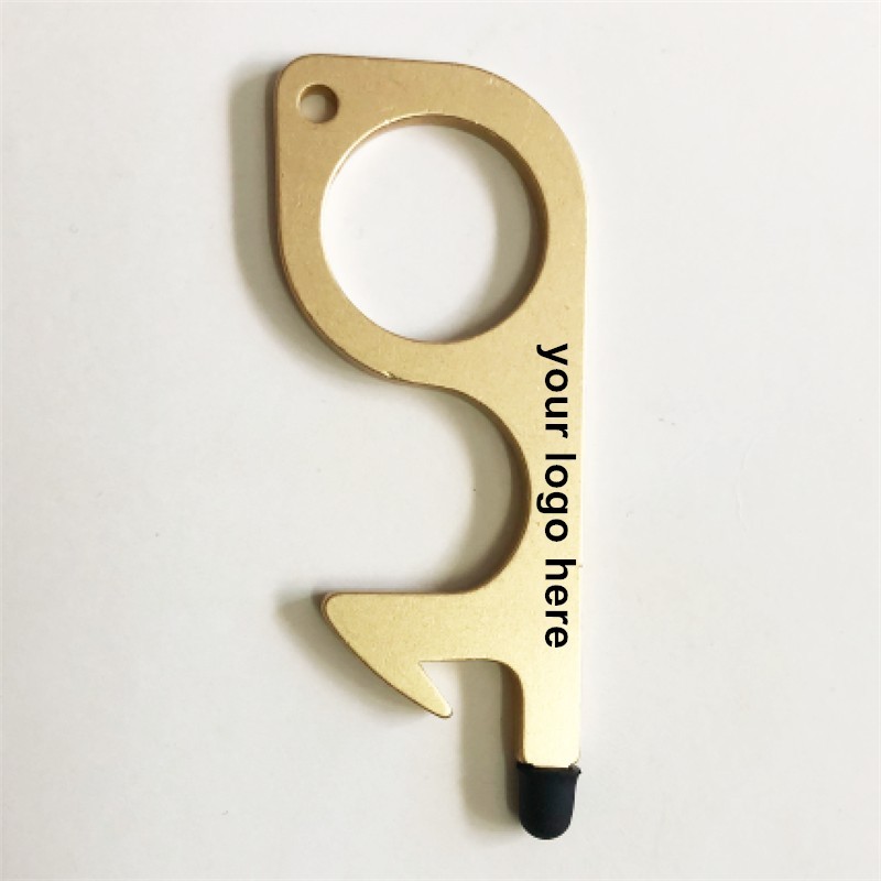 Brass Non-Contact Door Opener With Rubber Stylus EDC Safety keychain Tool