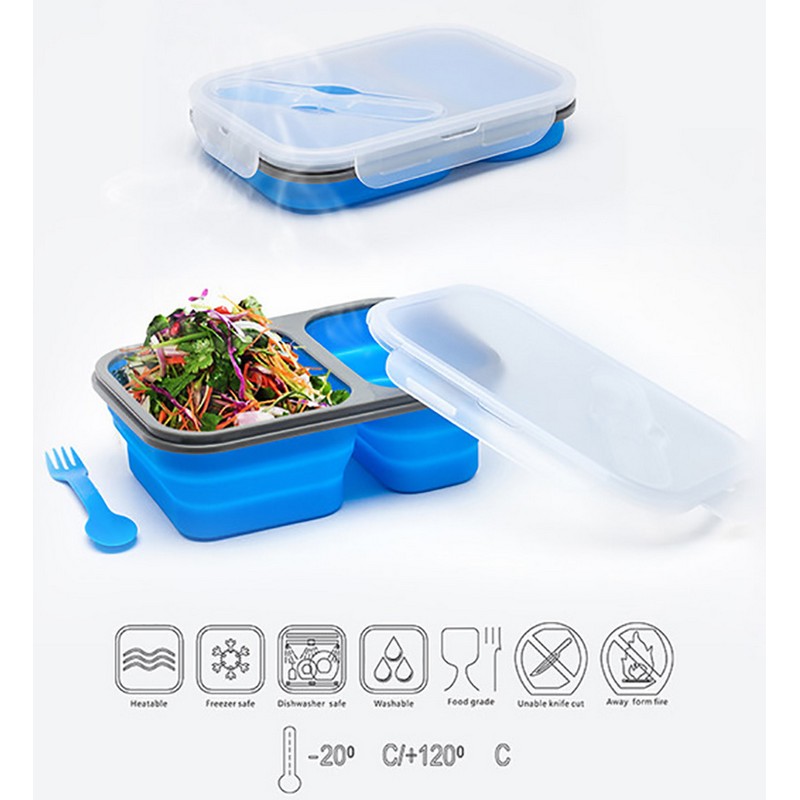 Collapsible Lunch Box Container w/ Utensil