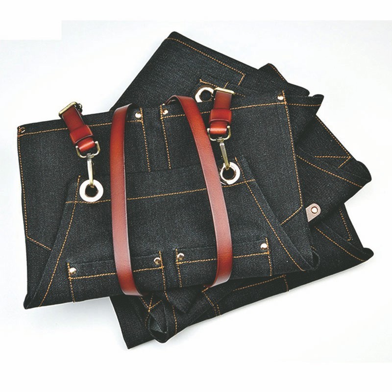 Denim Apron with Cross-back Leather Straps