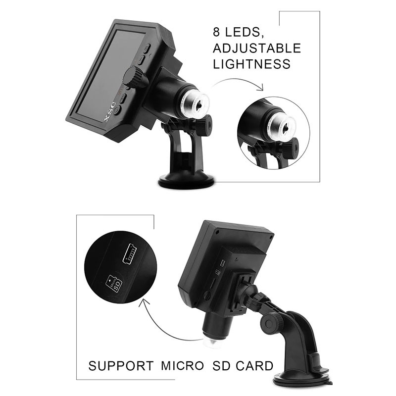 Digital 1-600X Microscope with 3.6MP Camera 4.3in HD LCD