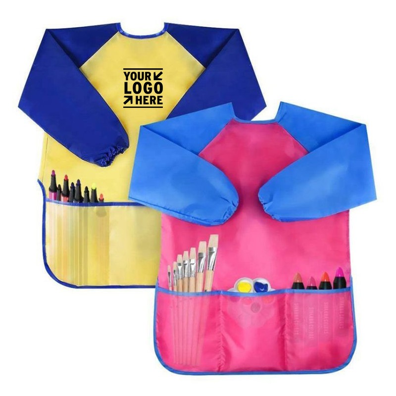 Kids Long Sleeve Aprons With 3 Pockets