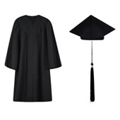 Matte Black College And University Graduation Cap, Gown & Tassel