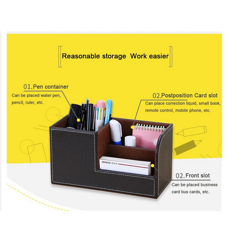 Multifunctional Business Office PU Leather Pen Holder