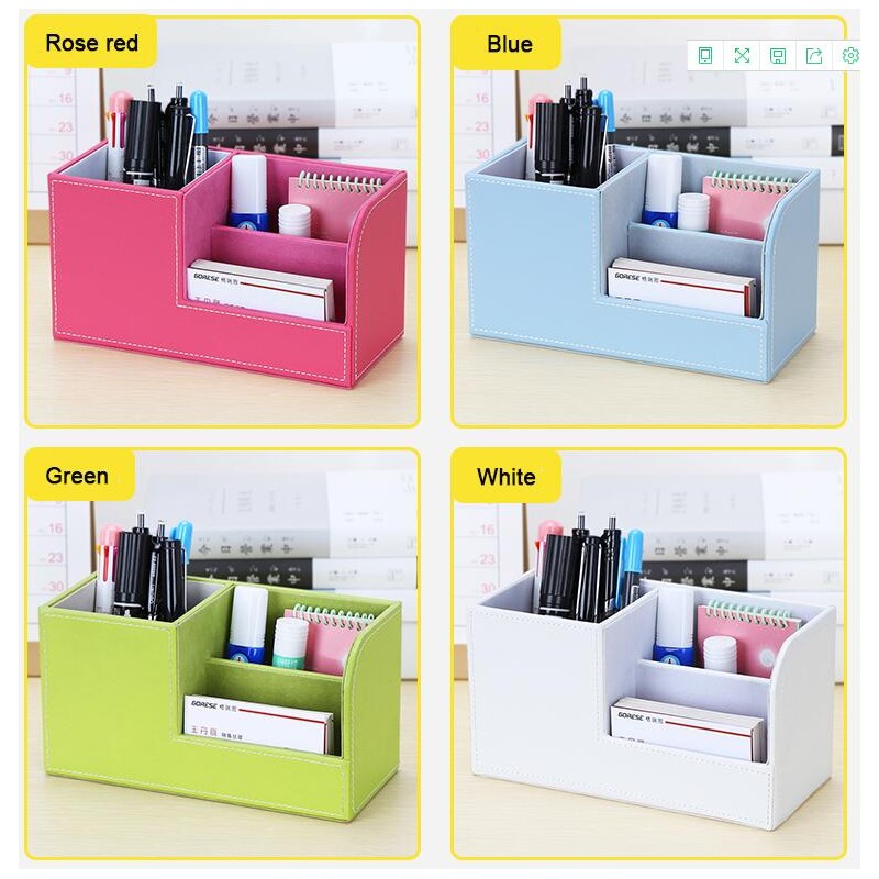 Multifunctional Business Office PU Leather Pen Holder