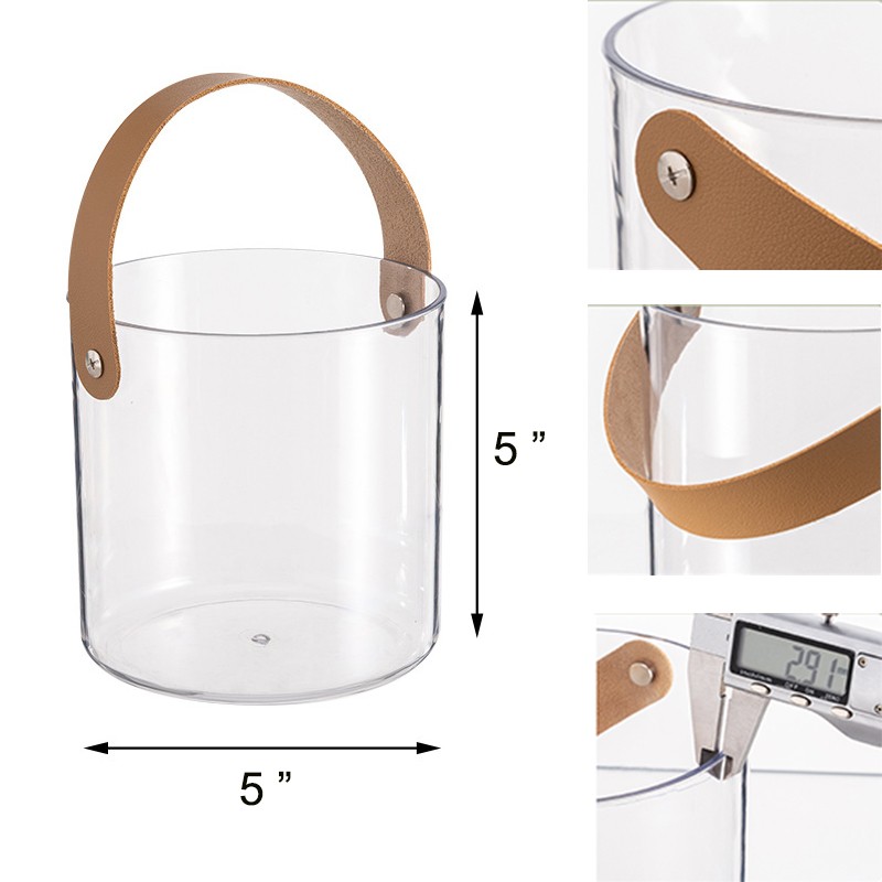 PET Ice Bucket with Leather Handle 5 "