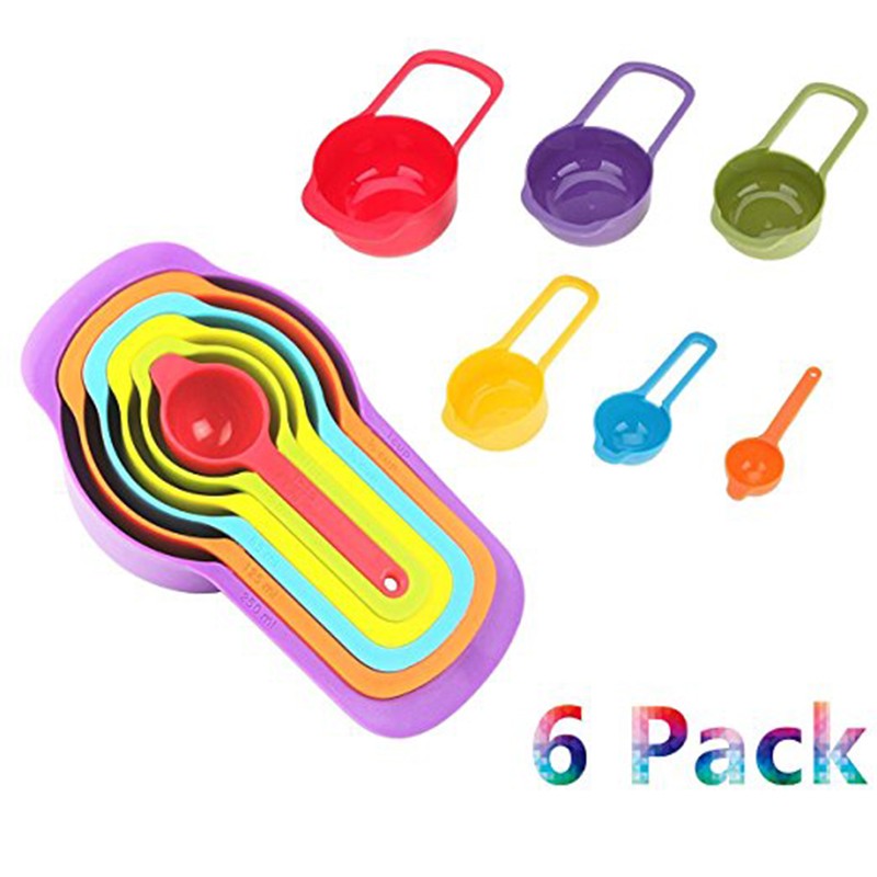 Pack of 6 Plastic Measuring Cup and Spoon