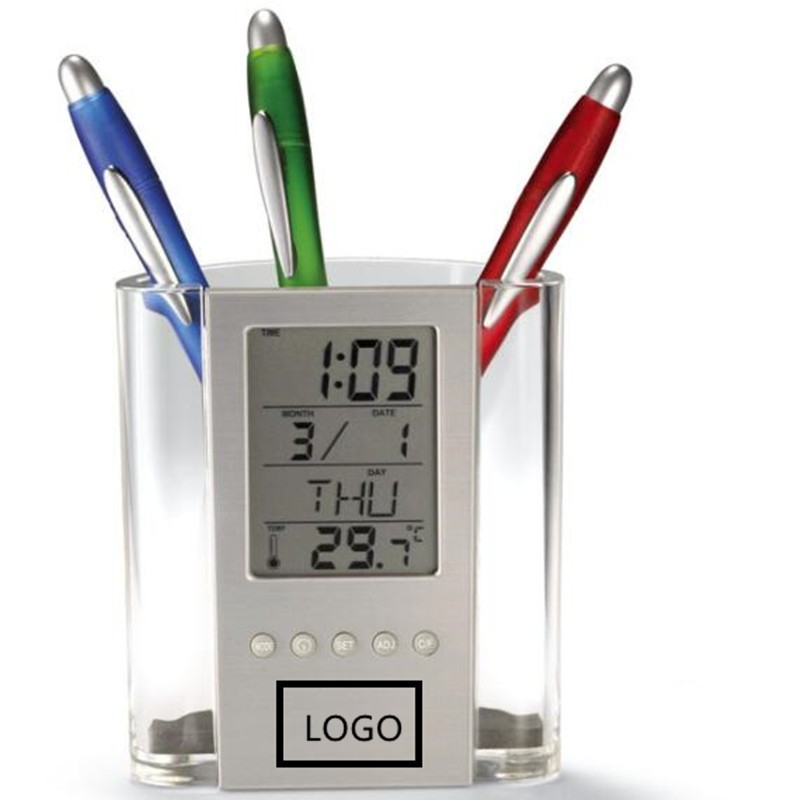 Pen Holder With Electronic Watch Calendar