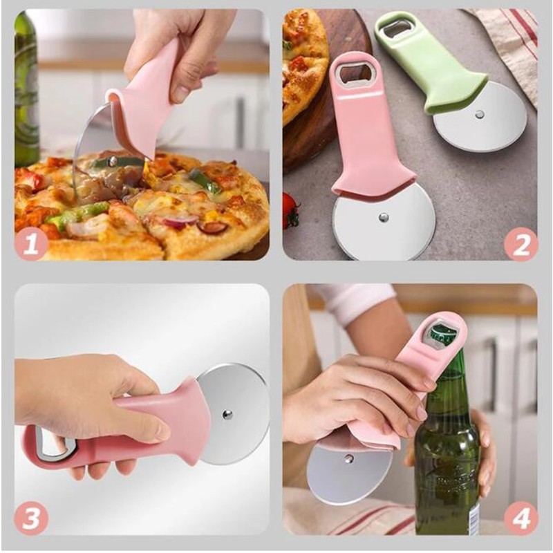 Stainless Steel Pizza Cutter Wheel and Bottle Opener