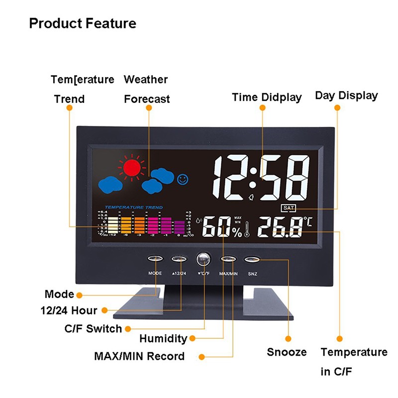 Table Clock With Color Screen Weather Forecast Snooze