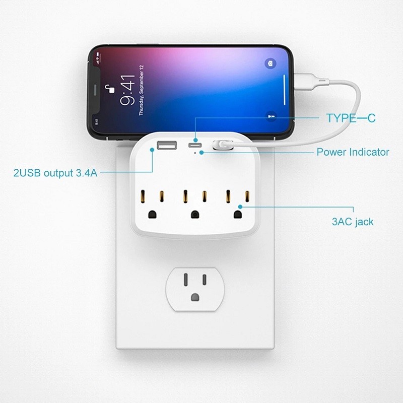 US Plug Outlet Extender with 2 USB