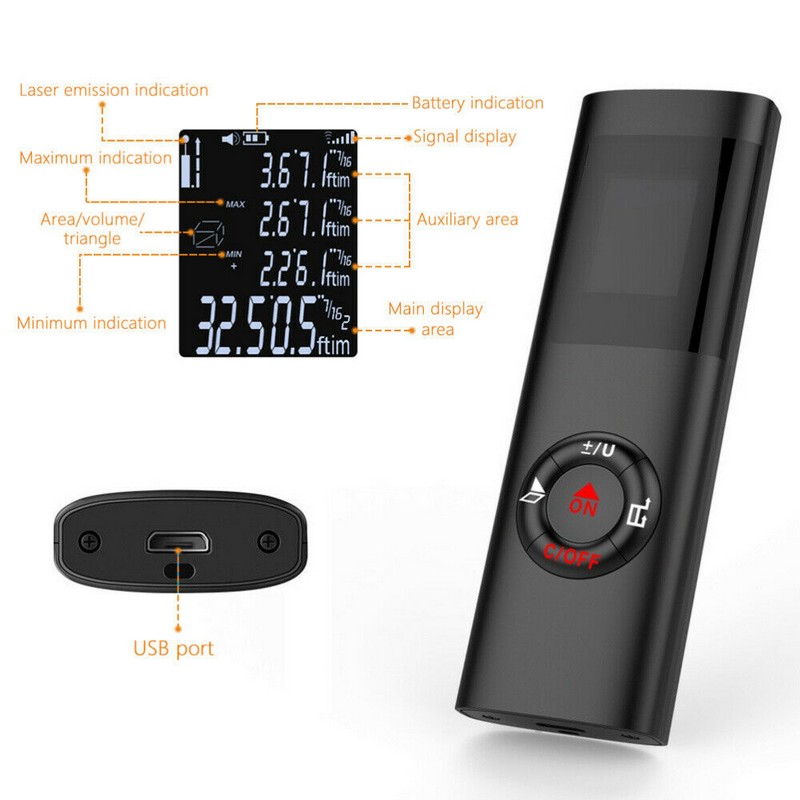 USB Handheld Digital Laser Distance Meter - 40 Meters