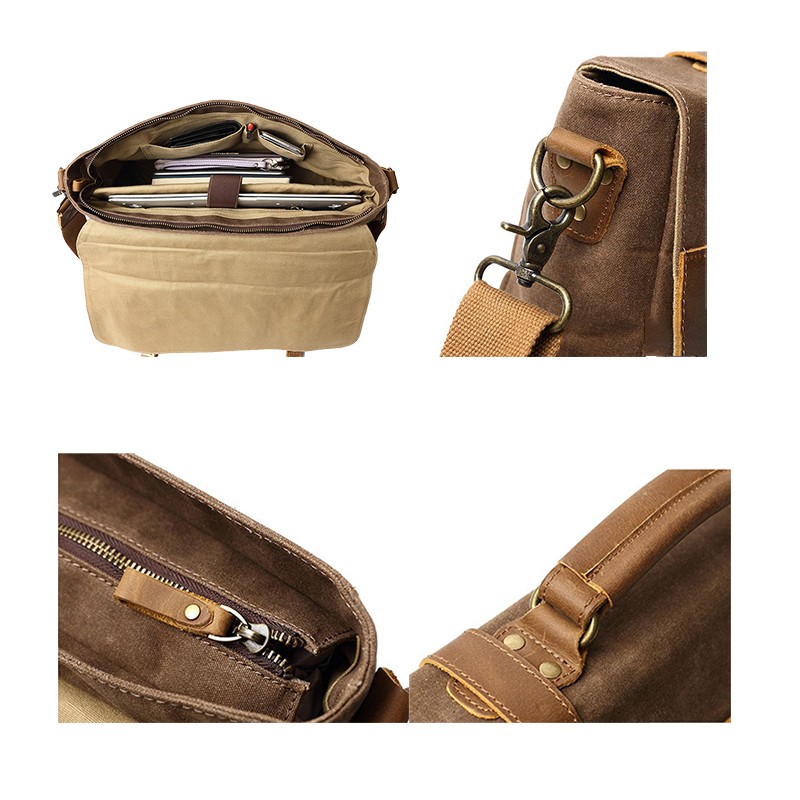 Waterproof Waxed Canvas Leather Messenger Bag