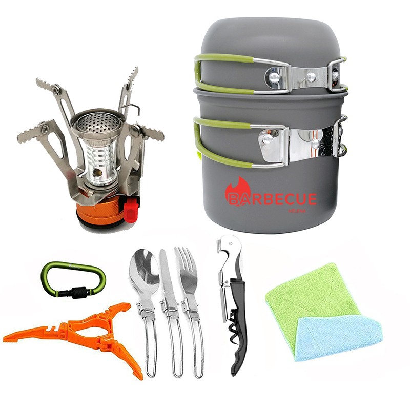 12 Pieces Bushcraft Camping Cookware Stove with Mess Kit