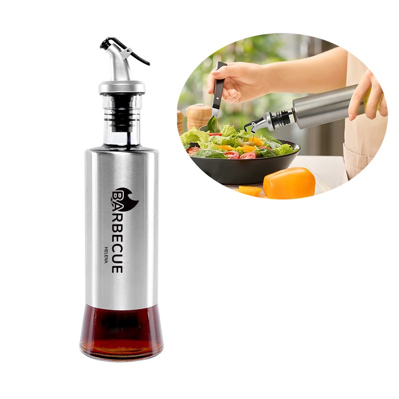 17 OZ Glass Oil Dispenser Bottle With Stainless Steel Sheath
