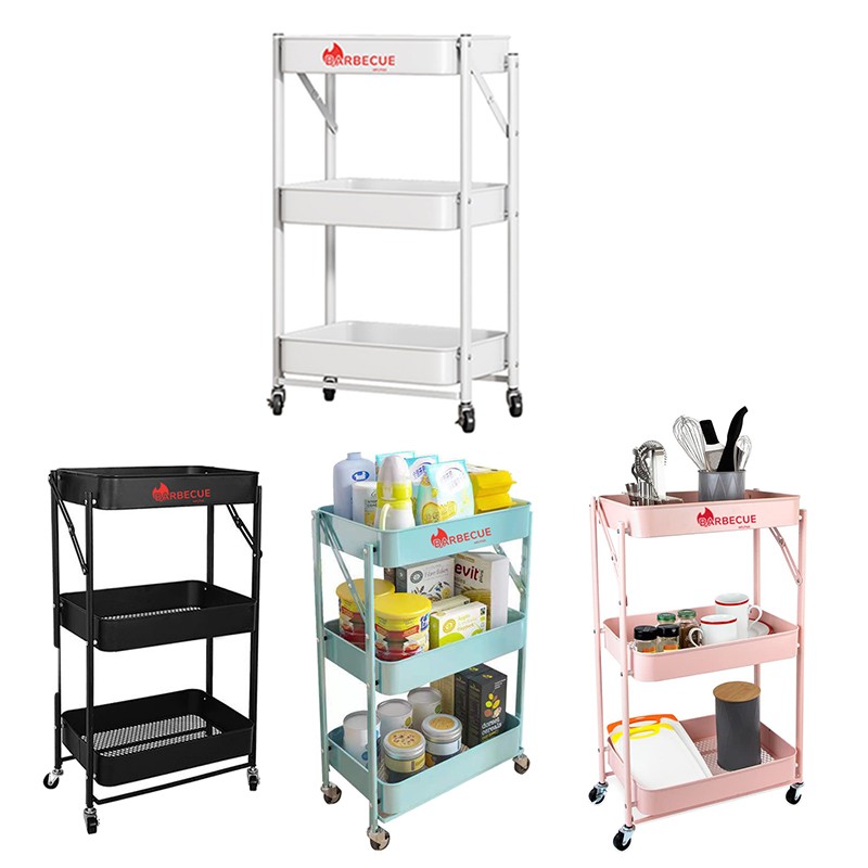 3 Tier Foldable Rolling Cart