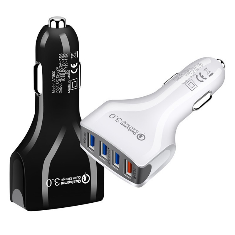 4-Port USB car charger 7 Amp fast charging cable