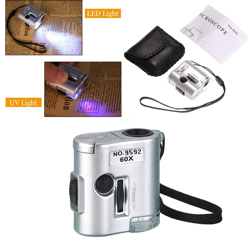 60X Pocket Microscope with LED UV Light