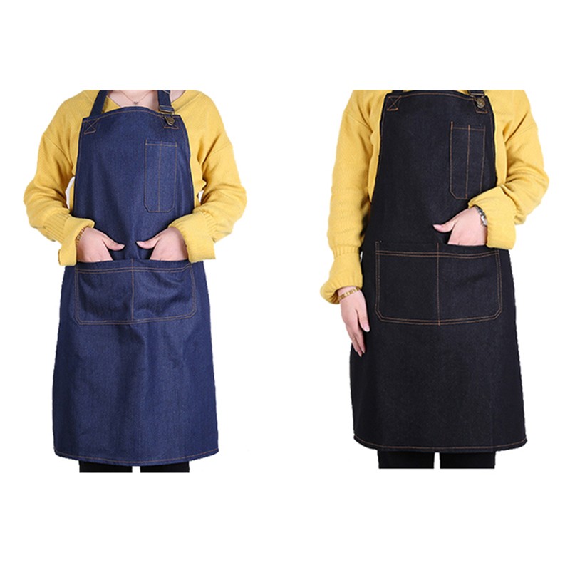 Bibbed Denim Apron with Pockets