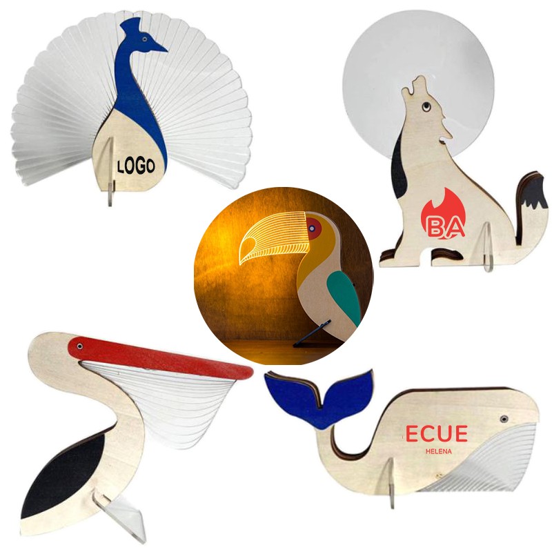 Creative Acrylic USB Night Light Wooden Animals