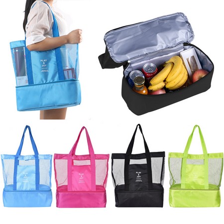 Double Layer Mesh Insulated Cooler/Beach Tote Bag