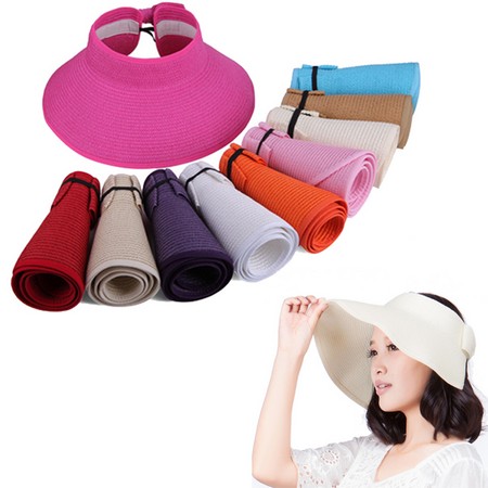 Foldable Beach Wide Brim Straw Visor Hat