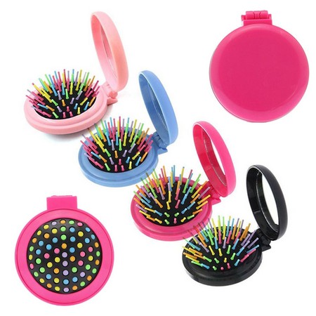 Folding Mirror Mini Pop Up Hairbrush