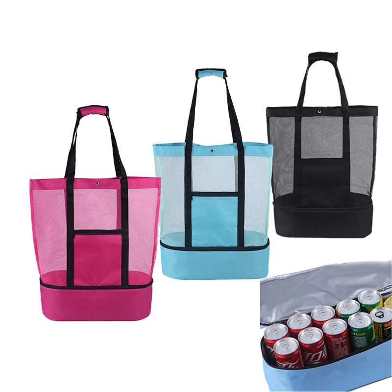 Mesh Beach Tote Bag with Insulated Picnic Cooler