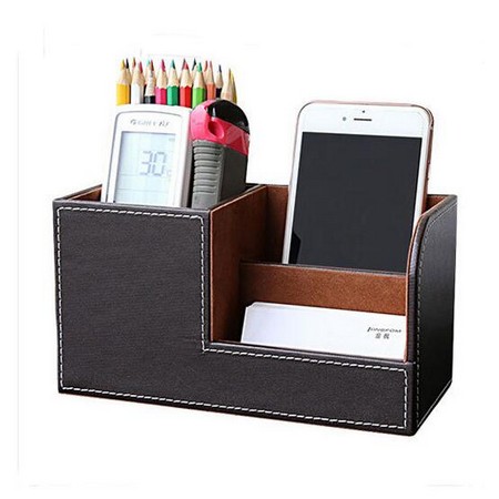 Multifunctional Business Office PU Leather Pen Holder