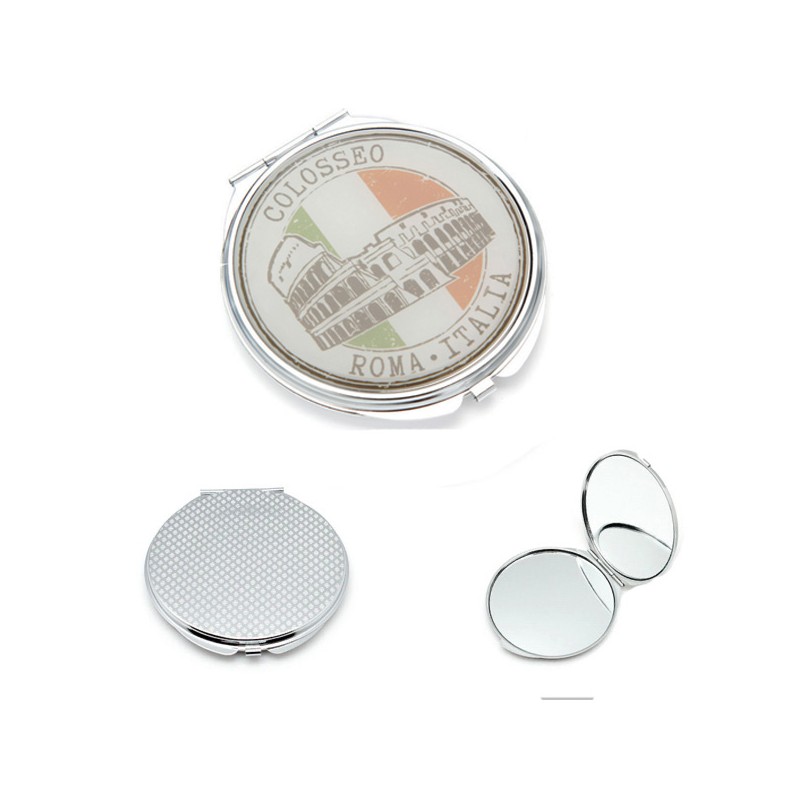 Round Metal Full Color Cosmetic Pocket Mirror
