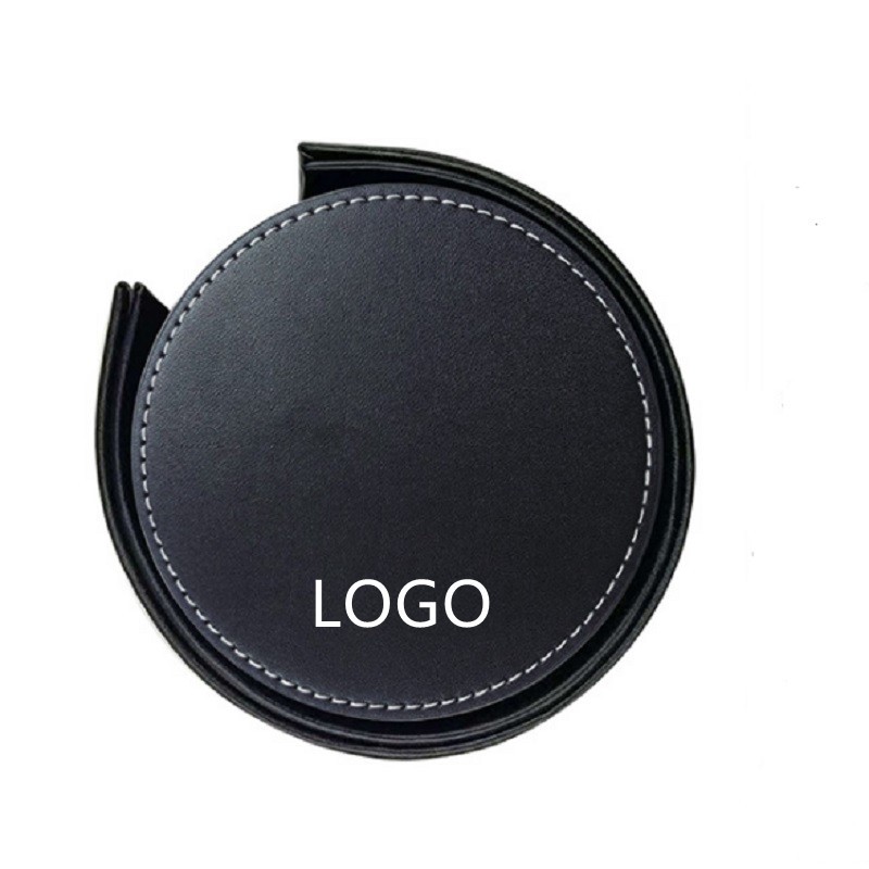 Set of 5 Leatherette Coasters w/Holder
