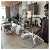 16" x 24" Protective Freestanding Shield with Transaction Window for Offices and Stores