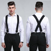 2'' Wide Men's Elastic Black X Cross Four Clip Straps