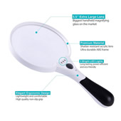 5.5" Large LED Magnifying Glass w/3 Magnifier Lenses