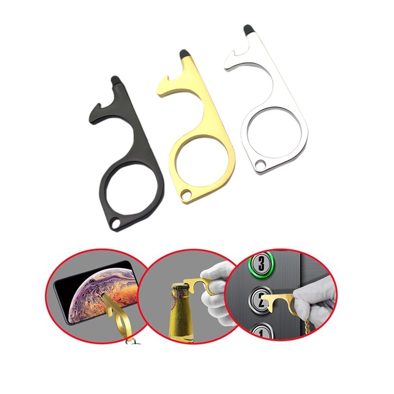 Brass Non-Contact Door Opener With Rubber Stylus EDC Safety keychain Tool