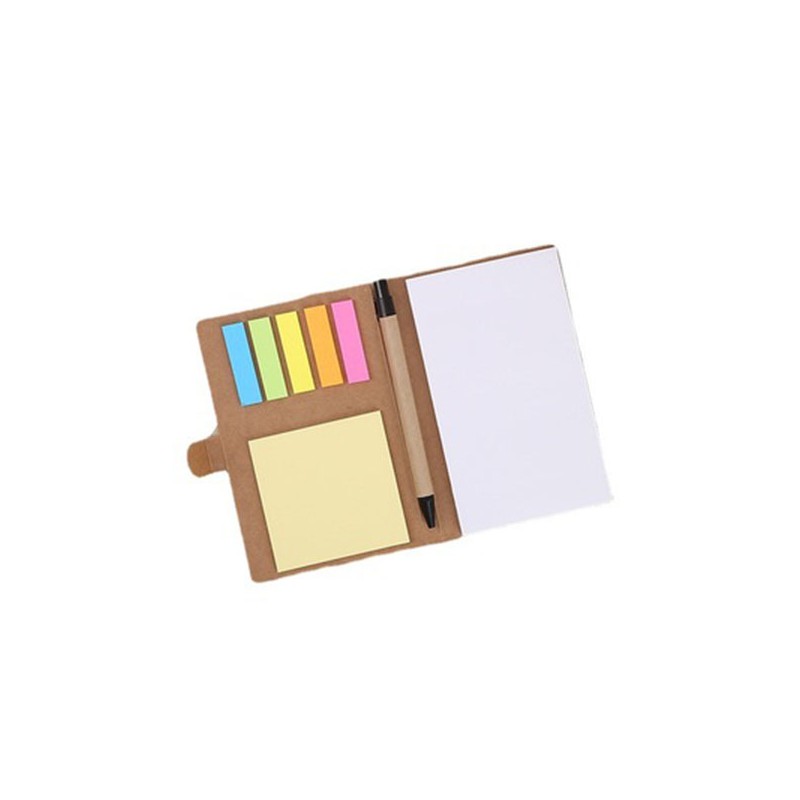 Eco- Friendly Sticky Note Tan Pocket Jotter w/Pen