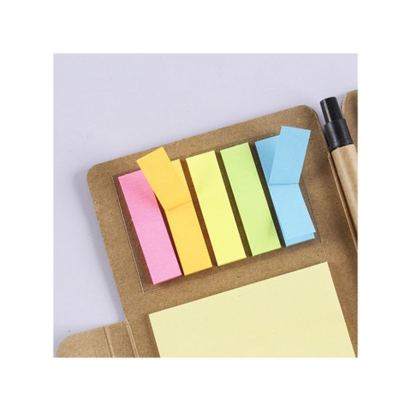 Eco- Friendly Sticky Note Tan Pocket Jotter w/Pen