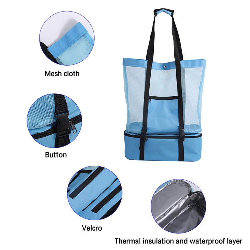 Mesh Beach Tote Bag with Insulated Picnic Cooler