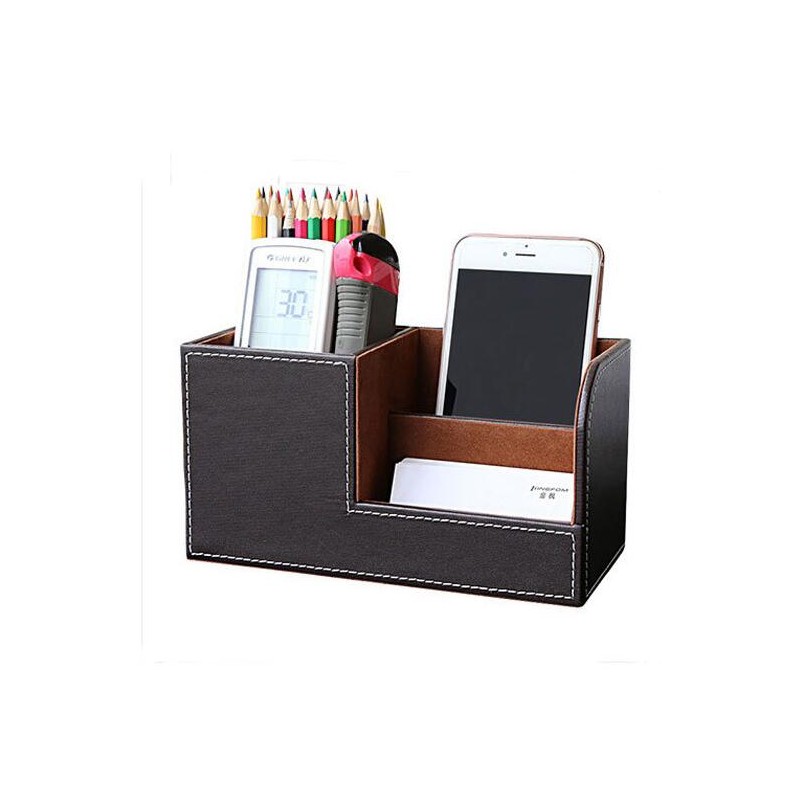 Multifunctional Business Office PU Leather Pen Holder