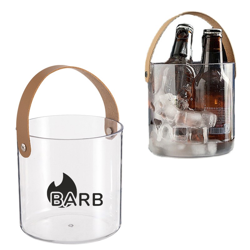 PET Ice Bucket with Leather Handle 5 " PET Ice Bucket with Leather Handle 5 "