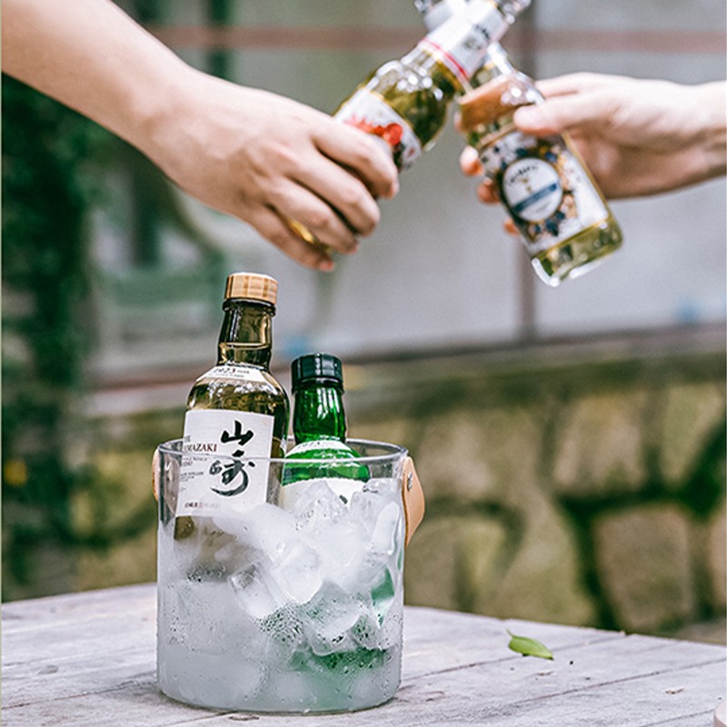 PET Ice Bucket with Leather Handle 5 "