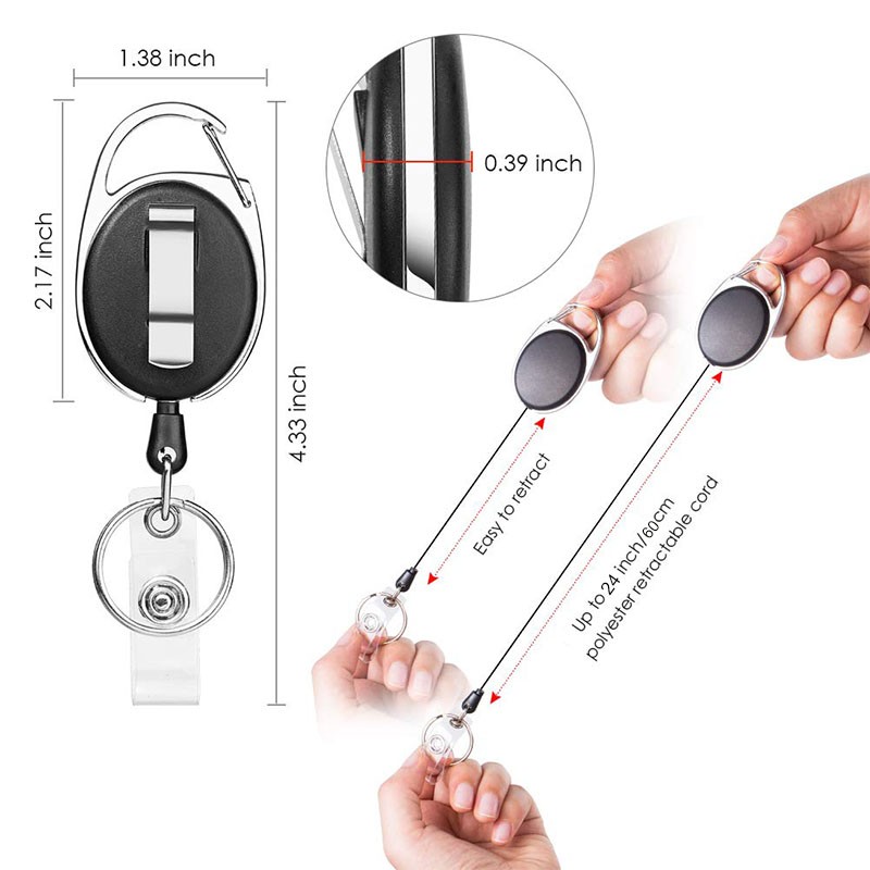 Retractable Badge Holder Carabiner Clip and Keyring