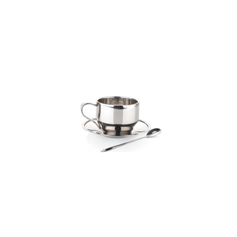 Stainless Steel Double Walled Coffee Cup Set Insulated Espresso Mug With Saucer And Spoon 125ML