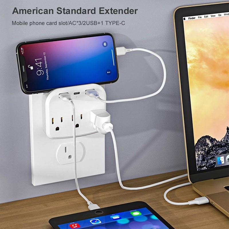 US Plug Outlet Extender with 2 USB