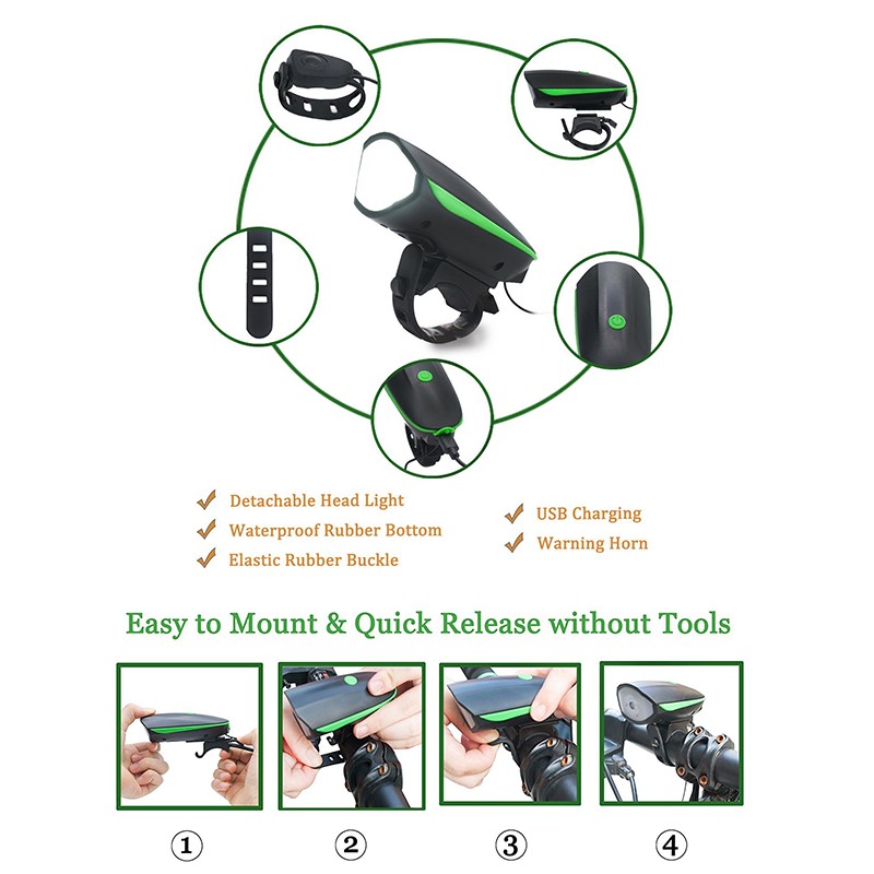 USB Bicycle Headlight with Horn Bell