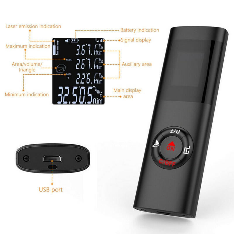 USB Handheld Digital Laser Distance Meter - 40 Meters