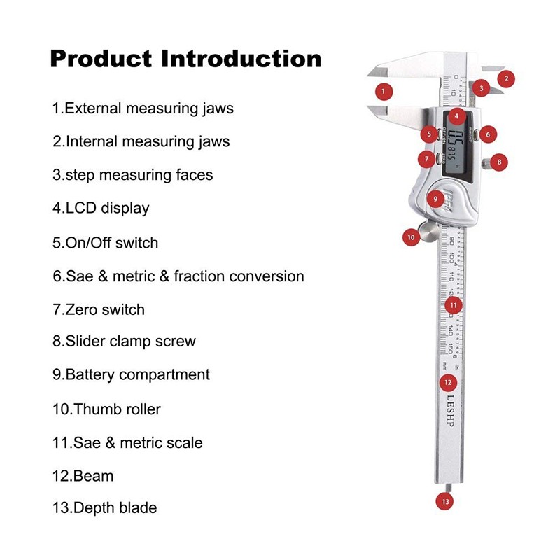 Waterproof Stainless Steel Digital Caliper in Plastic Toolbox