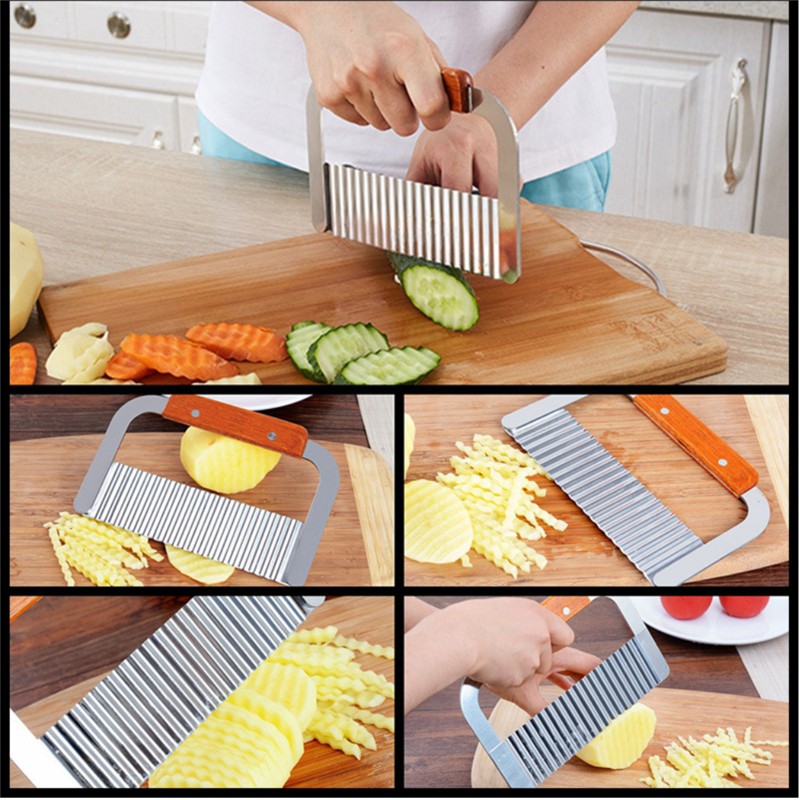 Wood Handle Crinkle Cutter French Fry slicer